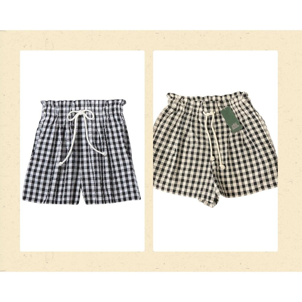 Women's Gingham High-Rise Drawstring Paperbag Shorts - Wild Fable Black XS